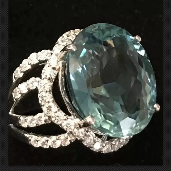 AQUA BLUE AQUAMARINE 16.80 CT.SAPP 925S RING SZ 7 NEW - Picture 6 of 10